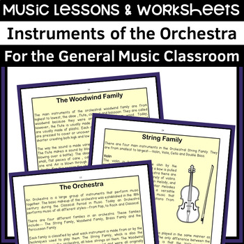 Preview of Instruments of the Orchestra Music Lessons and Worksheets for General Music