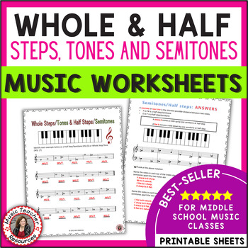 Preview of Music Theory Worksheets - Whole and Half Steps Theory Worksheets