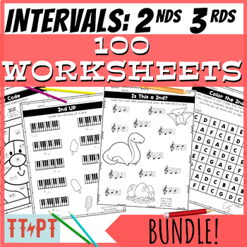 Preview of MUSIC WORKSHEETS BUNDLE | Piano Intervals: 2nds - 3rds [Music Theory Printables]