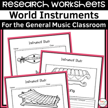 Preview of World Instruments Music Worksheets | World Music Research Lesson Activity