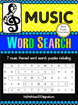 Preview of MUSIC word searches: instruments, terms, styles, symbols, & solfege (8 total)