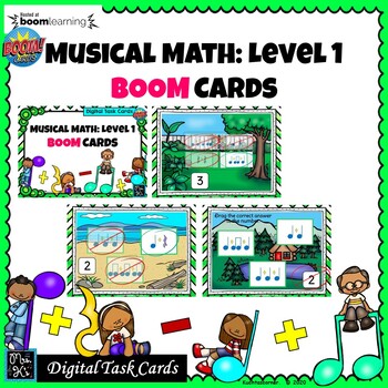 Preview of MUSICAL MATH LEVEL 1: MUSIC BOOM CARDS--Digital Task Cards DISTANCE LEARNING