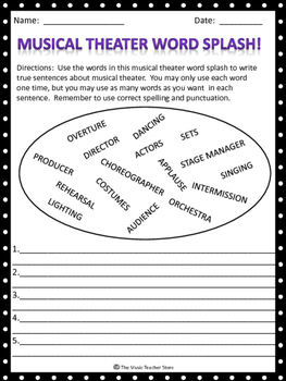 MUSICAL THEATER WORD SPLASH! GREAT "BACK TO SCHOOL" ACTIVITY! | TpT