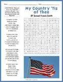 MY COUNTRY 'TIS OF THEE Word Search Puzzle Worksheet Activity