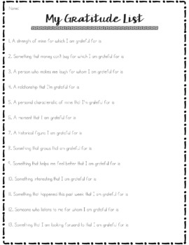 MY GRATITUDE LIST *A Positive Psychology Worksheet to Cultivate Joy ...