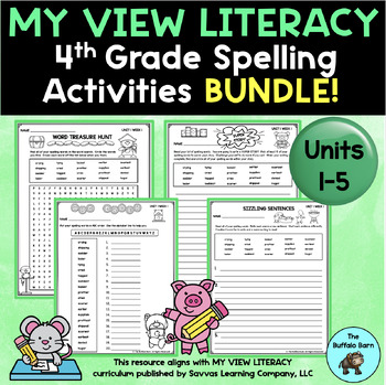 Preview of MY VIEW 4th Grade Spelling Activity Worksheets Units 1-5 Spelling Word Practice