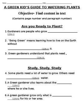 Preview of MY VIEW LITERACY-A GREEN KID'S GUIDE TO WATERING PLANTS- TEST DISTANCE LEARNING