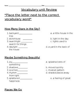 Preview of MY VIEW LITERACY BY PEARSON-UNIT 1 VOCABULARY ASSESSMENT OR REVIEW