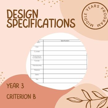 Preview of MYP Design Specifications Worksheets