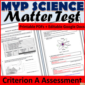 Preview of MYP Science Criterion A Assessment - Matter Test including Answers & Mark Scheme