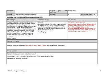 Preview of MYP Years 4 or 5 Media Film Unit Planner