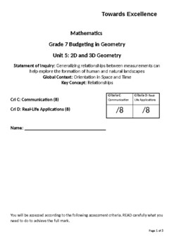 Preview of MYP1 Summative Assessment - Volume and Surface Area Criterion CD