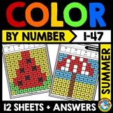 MYSTERY PICTURE SUMMER MATH COLOR BY NUMBER ACTIVITY COLOR