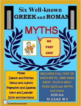 Preview of MYTHS - Six Greek and Roman Myths with Complete Text & Quizzes|Distance Learning