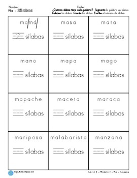 Ma- Sílabas ¿Cuántas sílabas tiene cada palabra? by 2Ways 2Learn