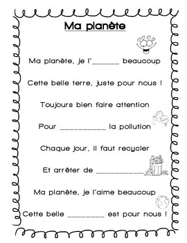 Ma Planete La Journee De La Terre Un Poeme By Madame Parks Tpt