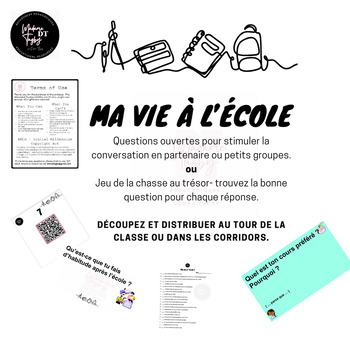 Preview of Ma vie à l'école - Open ended Questions for the FSL classroom