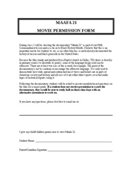 Preview of Maafa 21 (Documentary) Questions & Permission Form