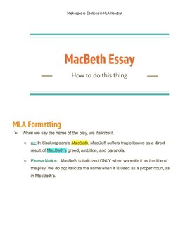 Macbeth Essay Prompt With How To Cite Shakespeare In Mla Instructions