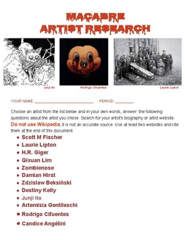 Preview of Macabre Artist Research "October Theme" 