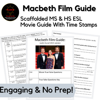 Preview of Macbeth 2015 Kurzel Movie Guide No Prep Middle & High School ESL Sub Activity