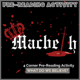 Macbeth 4 Corners PRE-READING Activity -- ELA Engaging Lesson!