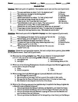 Preview of Macbeth 50-Question Matching and Multiple Choice Test