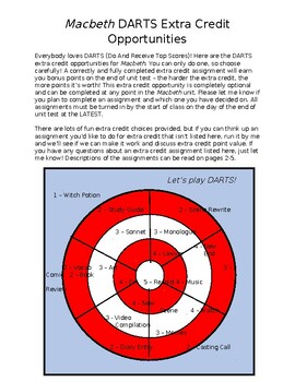 Preview of Macbeth: DARTS Extra Credit Assignments/Mini Projects (20 included!)