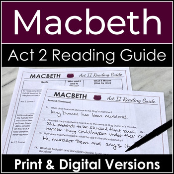 Preview of Macbeth Act 2 Literature Guide With Comprehension Questions and Activities