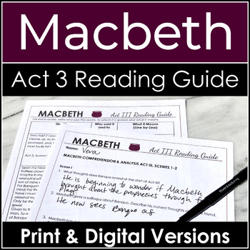 Preview of Macbeth Act 3 Study Guide With Questions and Critical Thinking Activities