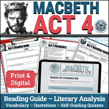 Preview of Macbeth Act 4 - Questions, Quiz, Quotes & Analysis - Print & Digital - Editable