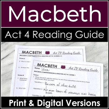 Preview of Macbeth Act 4 Reading Guide and Answer Key With Questions and Activities