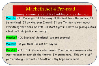 Preview of Macbeth Act 4 in 10 minutes - funny, modern script of Act Four for pre-reading