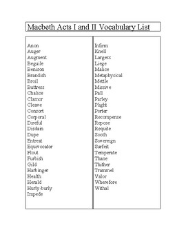 macbeth worksheet vocabulary act 5 Act and Act Crossword Vocabulary Word & Macbeth II I