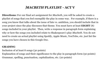macbeth playlist assignment