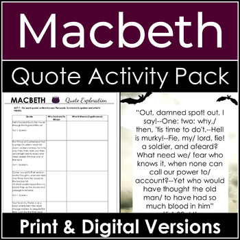 Preview of Macbeth Activities with Quotes and a Graffiti Annotation Lesson Plan and Posters