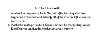 Preview of Macbeth Acts 1-5 Quick Writes