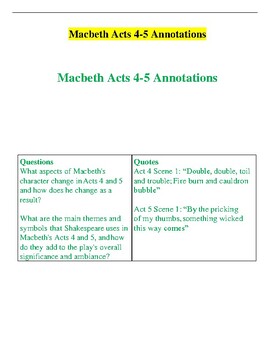 Preview of Macbeth Acts 4-5 Annotations