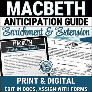 Preview of Macbeth Anticipation Guide - Pre-Reading Discussion & Post-Reading Essay