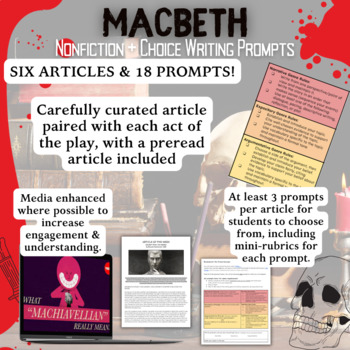 Preview of Macbeth - Article/Poetry Pairings with Choice Prompts for Each Act