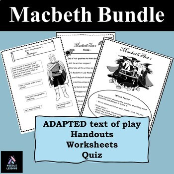 Preview of Macbeth Bundle Acts 1-5 Adapted Complete unit worksheets handouts
