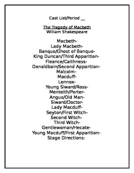 Preview of Macbeth Cast List