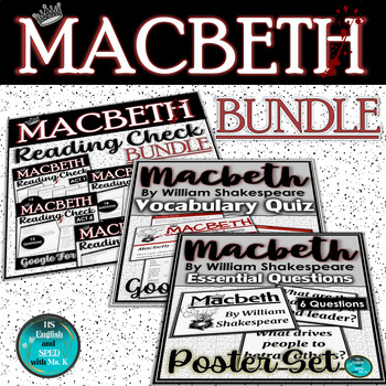 Preview of Macbeth | Essential Questions | Vocabulary & Reading Check Quizzes | BUNDLE