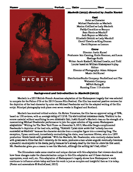 Preview of Macbeth Film (2015) Study Guide Movie Packet