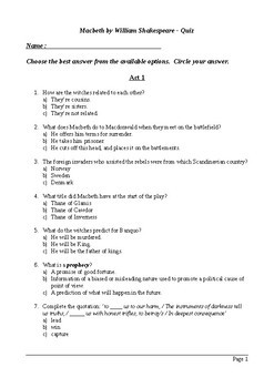 Macbeth - Multiple Choice Quiz by M Walsh | Teachers Pay Teachers