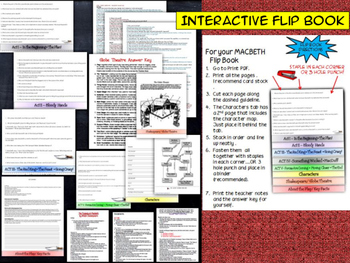 Macbeth Bundle, Task Cards, Flip Book, Quizzes, Writing, Test, and Notes