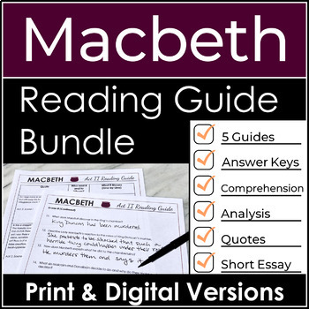 Preview of Macbeth Reading Guide Questions and Activities for Act 1, Act 2, Act 3, Act 4 +