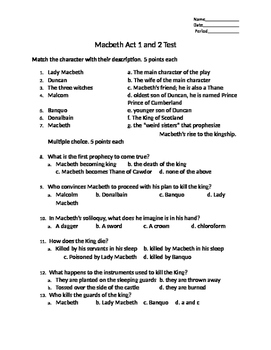 Preview of Macbeth Test Acts 1-2
