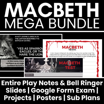 Preview of Macbeth Unit Mega Bundle: Slides, Exam, Projects, Sub Plans, Posters ELA
