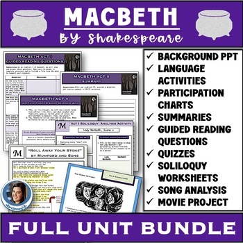 Preview of Macbeth Unit - Introduction, Questions, Analysis Activities, Acts 1, 2, 3, 4 & 5